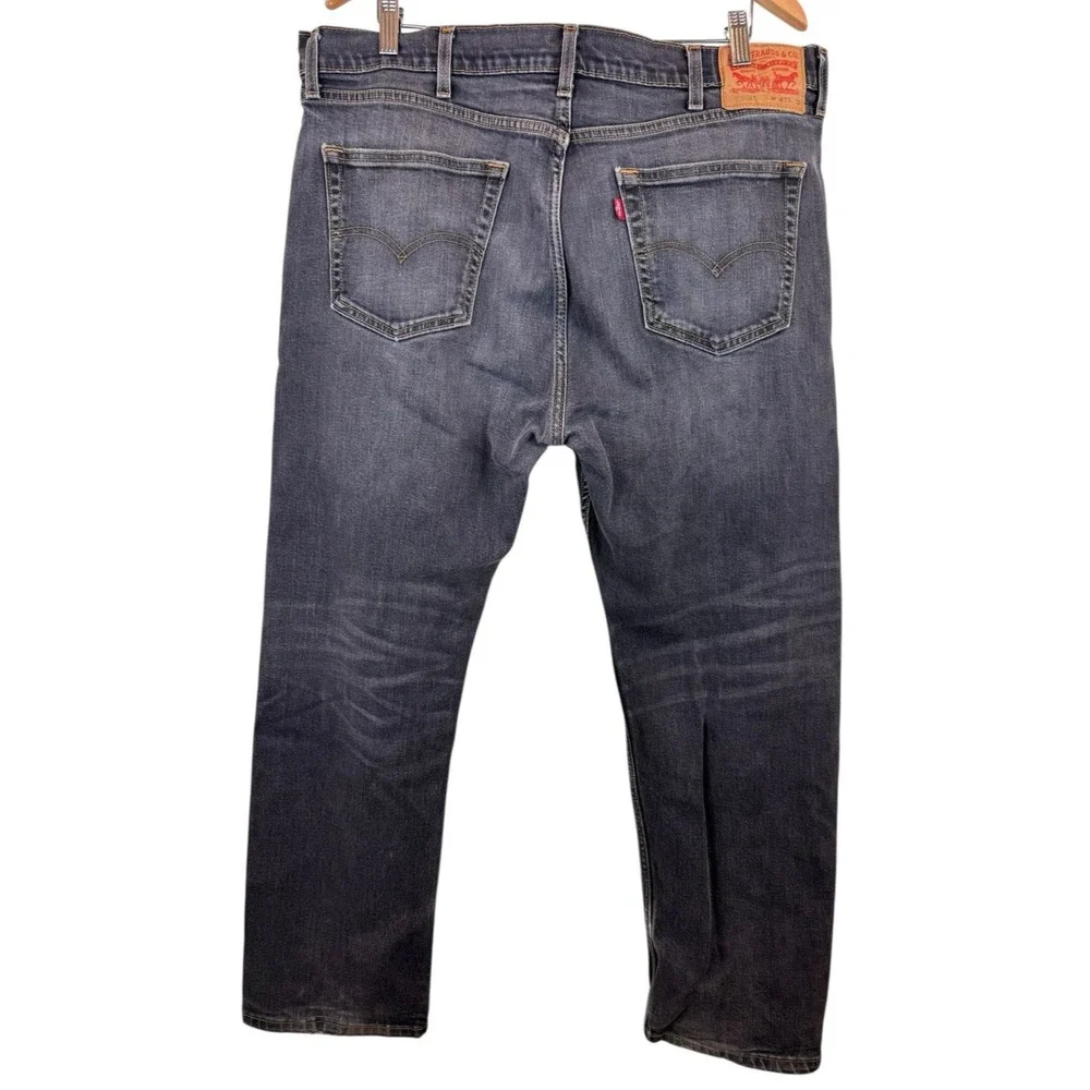 Levis 505 Regular Fit Straight Leg Black Denim Distressed Stretch Men's 40x30‎